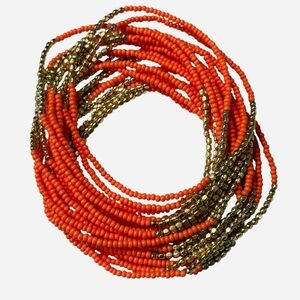 Coral Gold Orange Seed Beaded Bracelets Set of 20 Seeded Tropical